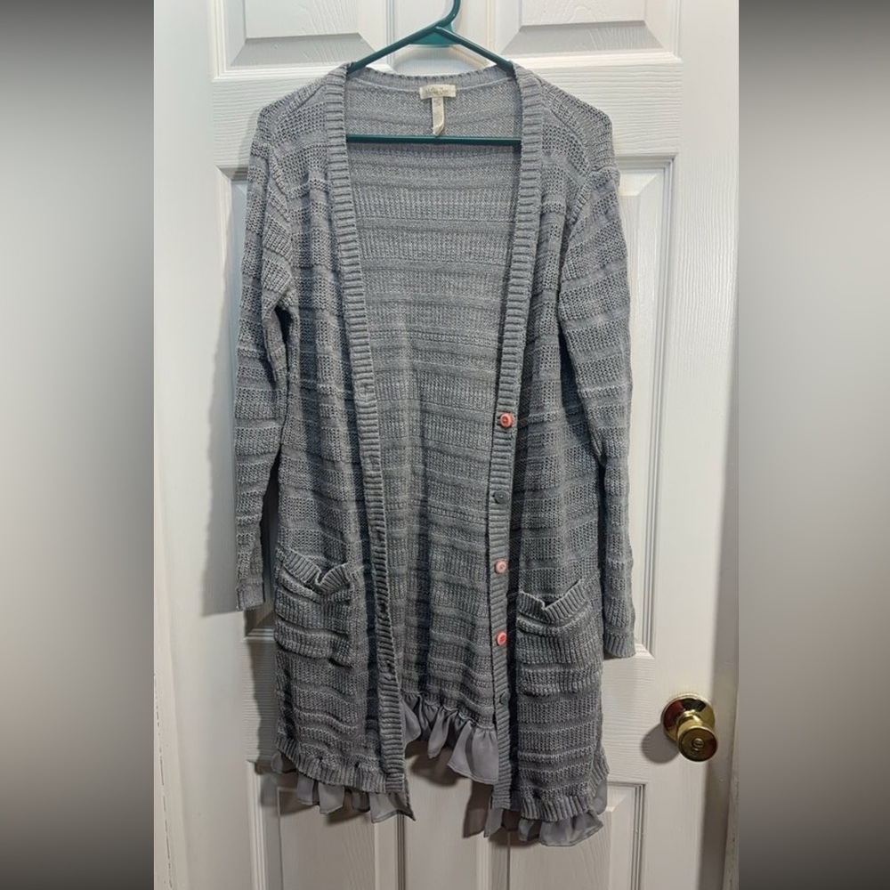 Matilda Jane Gray Open-Front Knit Cardigan with Pockets